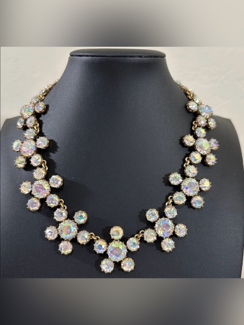 J Crew AB Crystal Cluster Gold Tone Vintage Statement Necklace